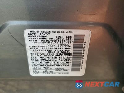 Zdjęcie 13 z 13 samochodu: 2007 NISSAN MURANO S VIN:JN8AZ08W97W667339 - miniatura