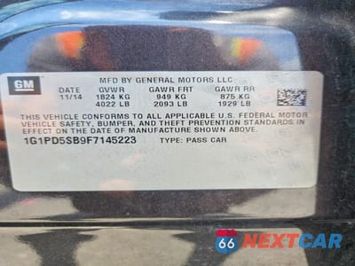 Zdjęcie 12 z 12 samochodu: 2015 CHEVROLET CRUZE LT VIN:1G1PD5SB9F7145223 - miniatura