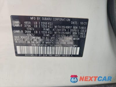 Zdjęcie 12 z 12 samochodu: 2022 SUBARU OUTBACK PREMIUM VIN:4S4BTAFC1N3148425 - miniatura