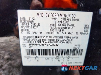 Zdjęcie 13 z 13 samochodu: 2022 FORD EDGE SEL VIN:2FMPK4J99NBA08032 - miniatura