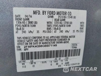 Zdjęcie 13 z 13 samochodu: 2016 FORD EDGE SE VIN:2FMPK4G98GBB71149 - miniatura