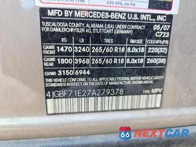 Zdjęcie 13 z 13 samochodu: 2007 MERCEDES-BENZ GL 450 4MATIC VIN:4JGBF71E27A279378 - miniatura
