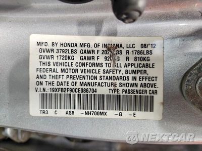 Zdjęcie 13 z 13 samochodu: 2012 HONDA CIVIC EXL VIN:19XFB2F90CE086704 - miniatura