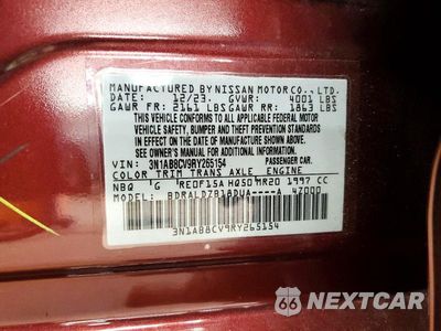 Zdjęcie 12 z 12 samochodu: 2024 NISSAN SENTRA SV VIN:3N1AB8CV9RY265154 - miniatura