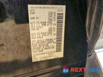 Zdjęcie 13 z 13 samochodu: 2020 NISSAN MURANO S VIN:5N1AZ2AJ6LN127576 - miniatura