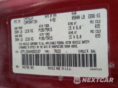 Zdjęcie 12 z 12 samochodu: 1992 DODGE DAKOTA VIN:1B7FL23X4NS653187 - miniatura