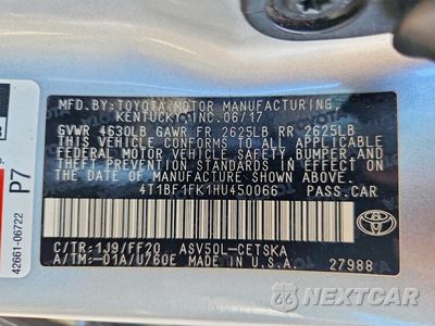 Zdjęcie 12 z 12 samochodu: 2017 TOYOTA CAMRY SE VIN:4T1BF1FK1HU450066 - miniatura