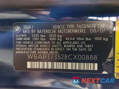 Zdjęcie 12 z 12 samochodu: 2008 BMW 535 XI VIN:WBAPT73528CX00888 - miniatura