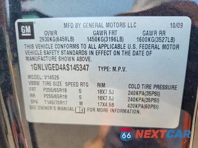 Zdjęcie 13 z 13 samochodu: 2010 CHEVROLET TRAVERSE LT VIN:1GNLVGED4AS145347 - miniatura