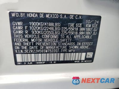 Zdjęcie 13 z 13 samochodu: 2025 HONDA HR-V SPORT VIN:3CZRZ2H56SM752207 - miniatura