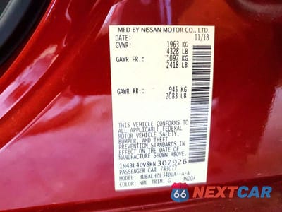 Zdjęcie 12 z 12 samochodu: 2019 NISSAN ALTIMA SV VIN:1N4BL4DV8KN307926 - miniatura