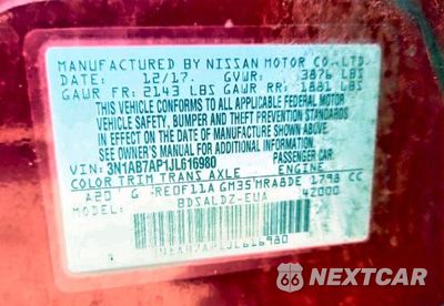 Zdjęcie 12 z 12 samochodu: 2018 NISSAN SENTRA SV VIN:3N1AB7AP1JL616980 - miniatura