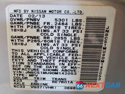 Zdjęcie 12 z 12 samochodu: 2013 INFINITI FX37 BASE VIN:JN8CS1MU9DM142053 - miniatura