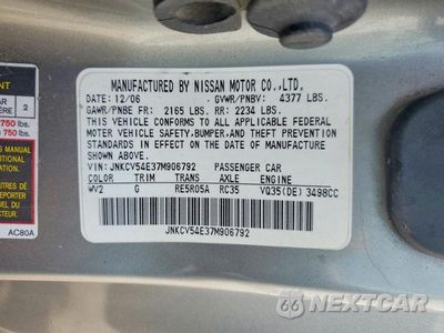 Zdjęcie 12 z 12 samochodu: 2007 INFINITI G35 BASE VIN:JNKCV54E37M906792 - miniatura