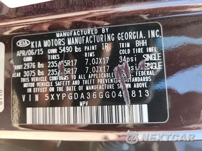 Zdjęcie 13 z 13 samochodu: 2016 KIA SORENTO LX VIN:5XYPGDA36GG048813 - miniatura