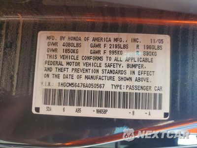 Zdjęcie 12 z 12 samochodu: 2006 HONDA ACCORD LX VIN:1HGCM56476A050567 - miniatura
