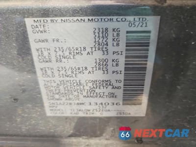 Zdjęcie 14 z 14 samochodu: 2021 NISSAN MURANO SV VIN:5N1AZ2BJ4MC134036 - miniatura