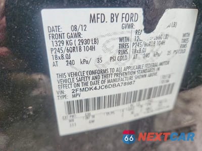 Zdjęcie 12 z 12 samochodu: 2013 FORD EDGE SEL VIN:2FMDK4JC6DBA78987 - miniatura