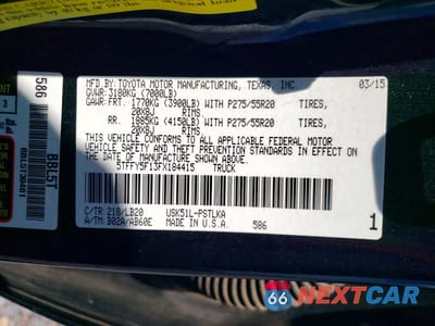 Zdjęcie 12 z 12 samochodu: 2015 TOYOTA TUNDRA CREWMAX LIMITED VIN:5TFFY5F13FX184415 - miniatura