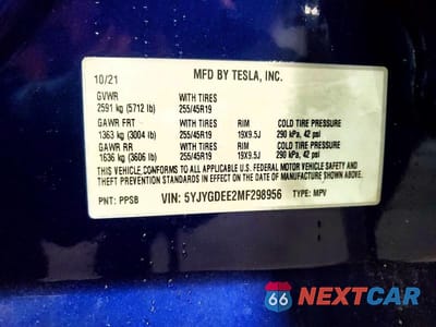 Zdjęcie 12 z 12 samochodu: 2021 TESLA MODEL Y VIN:5YJYGDEE2MF298956 - miniatura