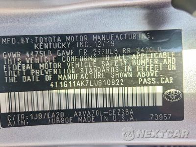 Zdjęcie 12 z 12 samochodu: 2020 TOYOTA CAMRY SE VIN:4T1G11AK7LU910822 - miniatura
