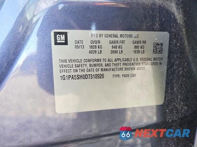 Zdjęcie 12 z 12 samochodu: 2013 CHEVROLET CRUZE LS VIN:1G1PA5SH0D7310926 - miniatura