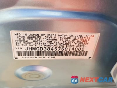 Zdjęcie 12 z 12 samochodu: 2007 HONDA FIT VIN:JHMGD38457S014002 - miniatura