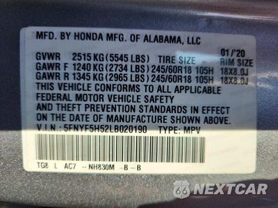 Zdjęcie 14 z 14 samochodu: 2020 HONDA PILOT EXL VIN:5FNYF5H52LB020190 - miniatura