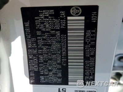 Zdjęcie 12 z 12 samochodu: 2019 TOYOTA CAMRY LE VIN:4T1B11HK0KU253232 - miniatura