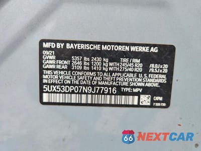 Zdjęcie 14 z 14 samochodu: 2022 BMW X3 XDRIVE30I VIN:5UX53DP07N9J77916 - miniatura