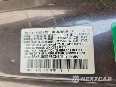 Zdjęcie 13 z 13 samochodu: 2015 HONDA ODYSSEY EXL VIN:5FNRL5H66FB034605 - miniatura