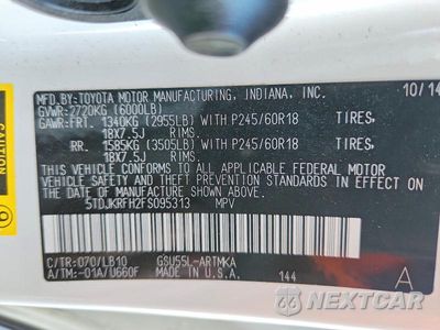 Zdjęcie 14 z 14 samochodu: 2015 TOYOTA HIGHLANDER XLE VIN:5TDJKRFH2FS095313 - miniatura