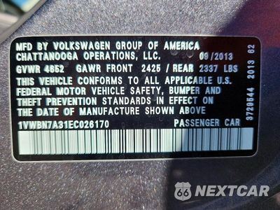 Zdjęcie 12 z 12 samochodu: 2014 VOLKSWAGEN PASSAT SE VIN:1VWBN7A31EC026170 - miniatura