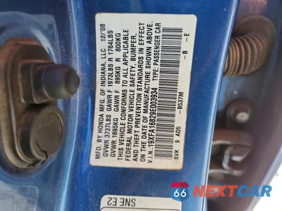 Zdjęcie 12 z 12 samochodu: 2009 HONDA CIVIC EX VIN:19XFA16829E003934 - miniatura