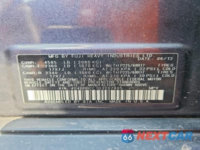 Zdjęcie 13 z 13 samochodu: 2013 SUBARU OUTBACK 2.5I PREMIUM VIN:4S4BRBCC1D3207805 - miniatura