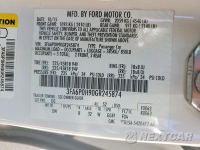 Zdjęcie 12 z 12 samochodu: 2016 FORD FUSION SE VIN:3FA6P0H90GR245874 - miniatura