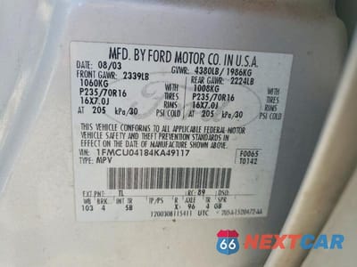 Zdjęcie 13 z 13 samochodu: 2004 FORD ESCAPE LIMITED VIN:1FMCU04184KA49117 - miniatura