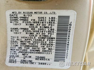 Zdjęcie 12 z 12 samochodu: 2004 NISSAN PATHFINDER SE VIN:JN8DR09X04W801221 - miniatura