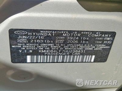 Zdjęcie 12 z 12 samochodu: 2017 HYUNDAI ELANTRA VALUE EDITION VIN:KMHD84LF7HU238431 - miniatura