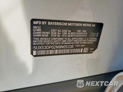 Zdjęcie 12 z 12 samochodu: 2022 BMW X3 XDRIVE30I VIN:5UX53DP02N9N05338 - miniatura