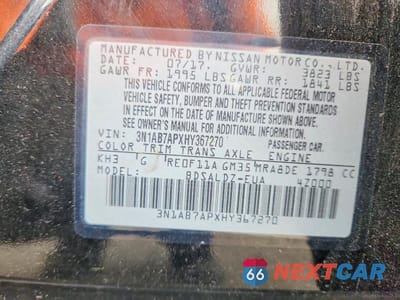 Zdjęcie 12 z 12 samochodu: 2017 NISSAN SENTRA SV VIN:3N1AB7APXHY367270 - miniatura
