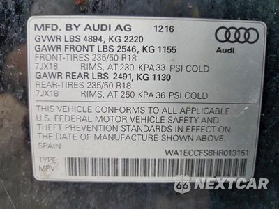 Zdjęcie 13 z 13 samochodu: 2017 AUDI Q3 PREMIUM VIN:WA1ECCFS6HR013151 - miniatura