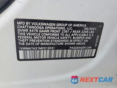 Zdjęcie 13 z 13 samochodu: 2021 VOLKSWAGEN PASSAT R-LINE VIN:1VWMA7A31MC012031 - miniatura