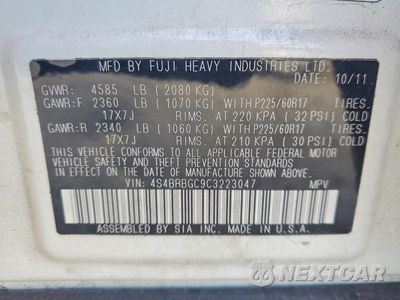 Zdjęcie 12 z 12 samochodu: 2012 SUBARU OUTBACK 2.5I PREMIUM VIN:4S4BRBGC9C3223047 - miniatura