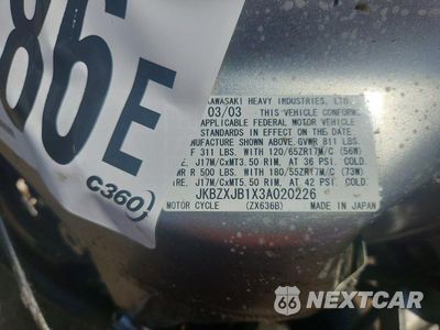 Zdjęcie 10 z 10 samochodu: 2003 KAWASAKI ZX636 B1 VIN:JKBZXJB1X3A020226 - miniatura