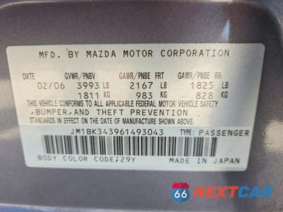 Zdjęcie 12 z 12 samochodu: 2006 MAZDA 3 HATCHBACK VIN:JM1BK343961493043 - miniatura