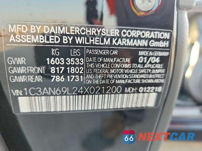 Zdjęcie 12 z 12 samochodu: 2004 CHRYSLER CROSSFIRE LIMITED VIN:1C3AN69L24X021200 - miniatura