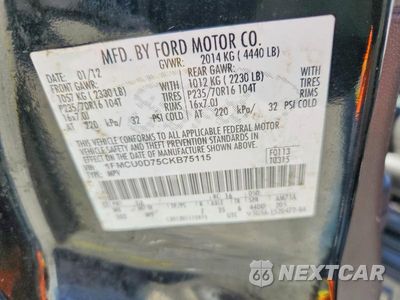 Zdjęcie 14 z 14 samochodu: 2012 FORD ESCAPE XLT VIN:1FMCU0D75CKB75115 - miniatura