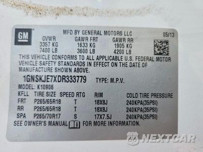 Zdjęcie 13 z 13 samochodu: 2013 CHEVROLET SUBURBAN K1500 LT VIN:1GNSKJE7XDR333779 - miniatura