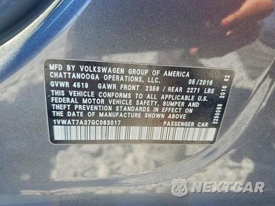 Zdjęcie 12 z 12 samochodu: 2016 VOLKSWAGEN PASSAT S VIN:1VWAT7A37GC063017 - miniatura